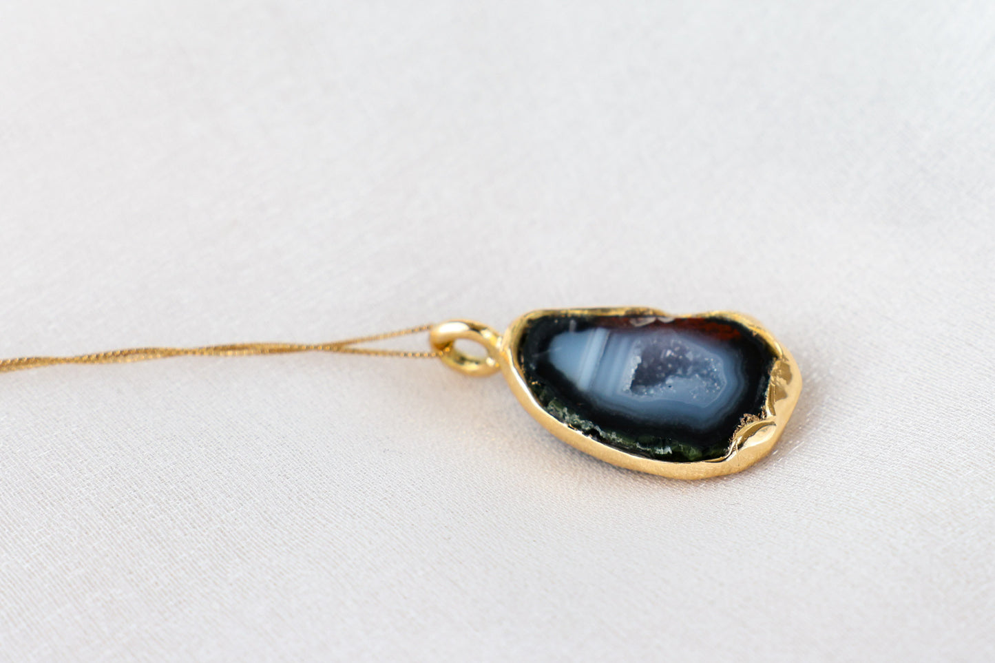 Nyx – Blue Agate Druzy 18k Gold Pendant